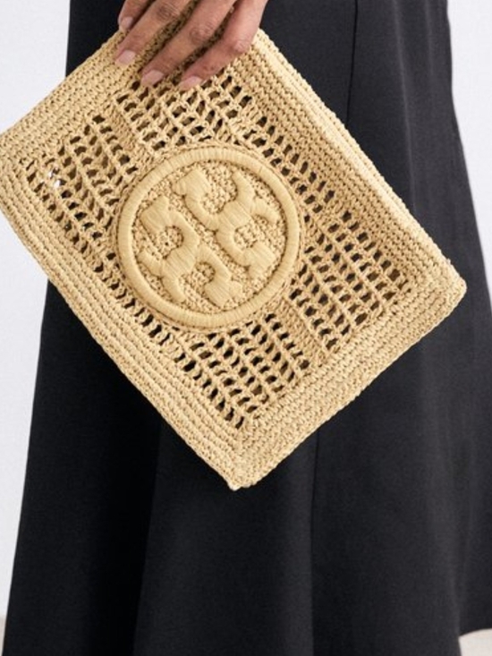 Tory Burch Handbags - Tory Burch Ella Crochet Straw Clutch VERY RARE COLOR